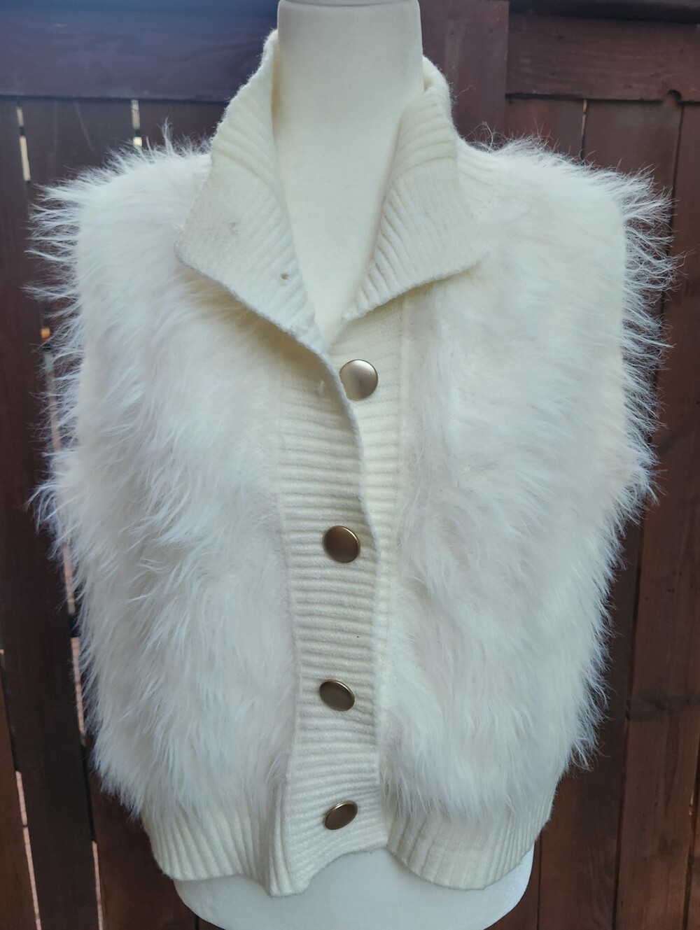 Women's Cream Faux Fur Button-Front Vest